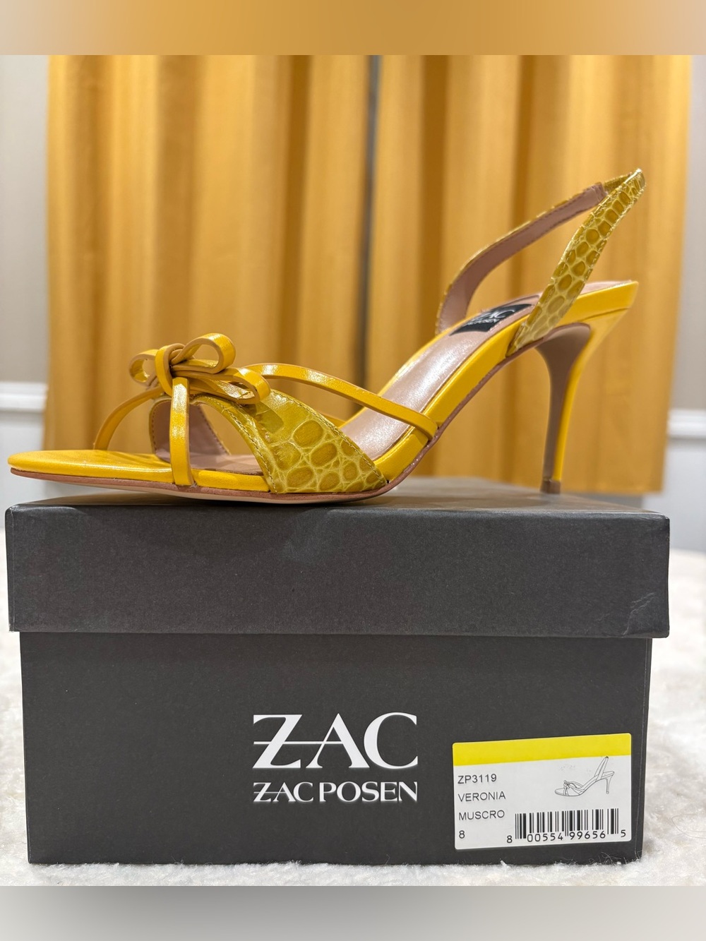 NEW Zac Posen Veronia Bow / Straps Yellow Slingback Heels Size 8